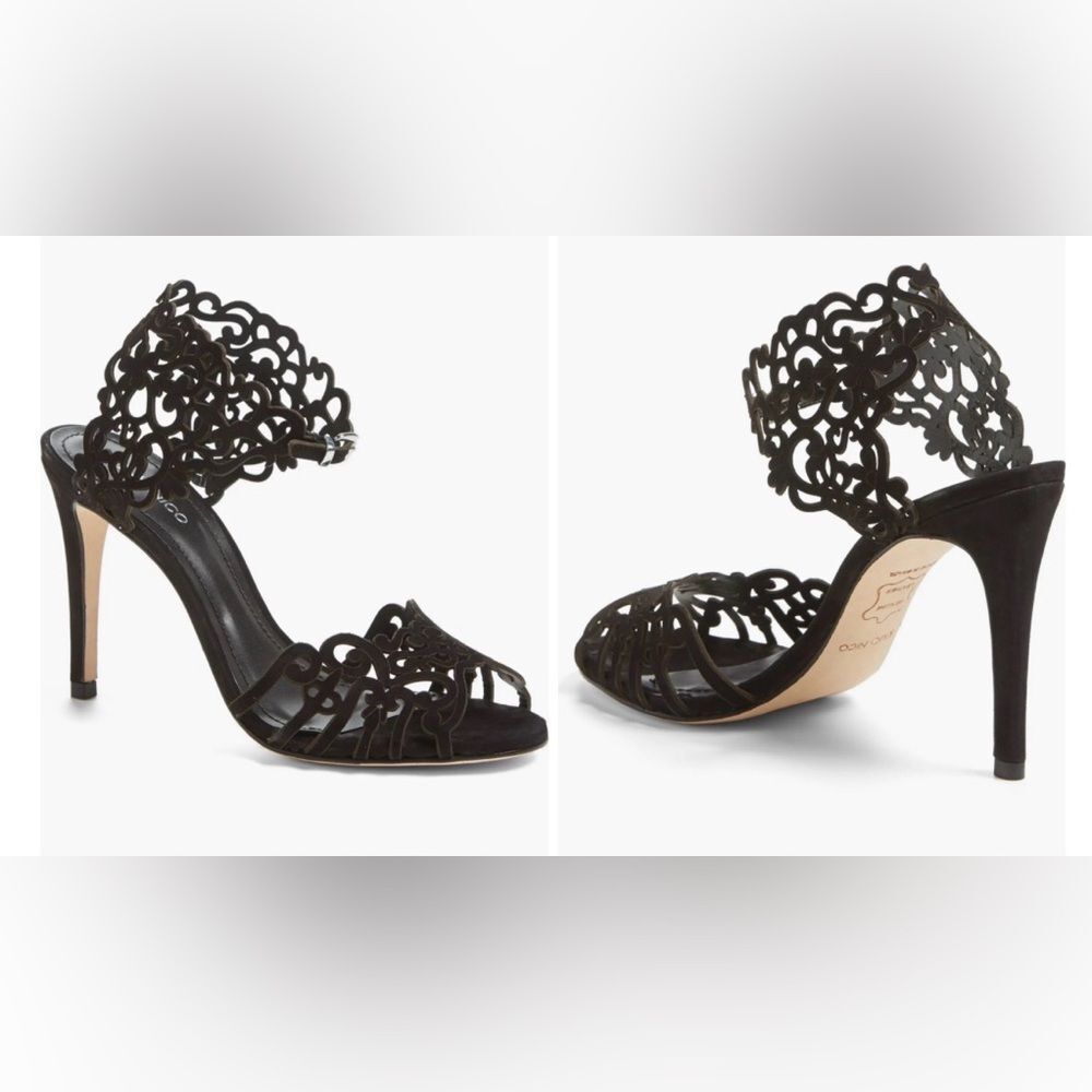 Klub Nico Moxie' Laser Cutout Sandal Women’s 9 M Black Cutout Women's Heels